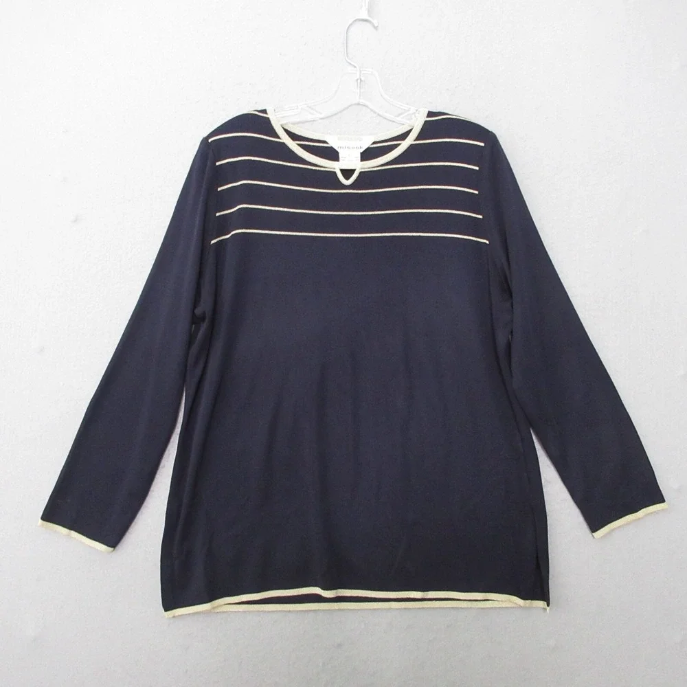 Exclusively Misook Sweater Large Blue Metallic‎ Gold Career Church Timeless
